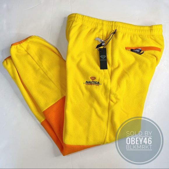 DIAMOND X NAUTICA POLAR FLEECE JOGGERS Yellow / Orange M - Picture 4 of 5